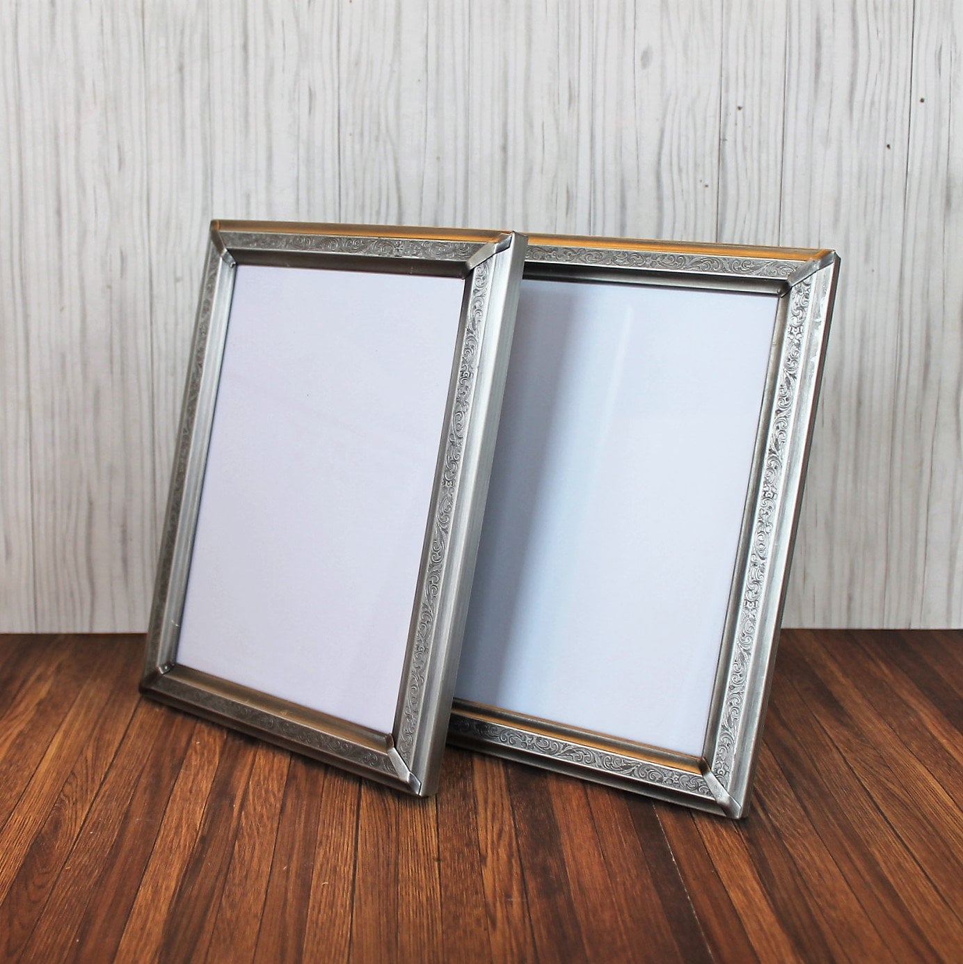 Vintage 5x7 Metal Silver Photo Picture Frame Set of 2 Frames Scroll and