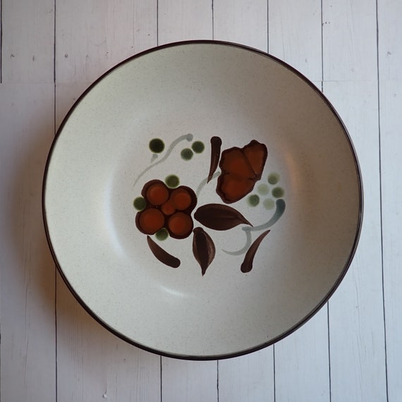 Vintage Noritake Folkstone ORINDA Vegetable Serving Bowl White Stoneware with Brown and Gray Flower Floral and Leaf Design