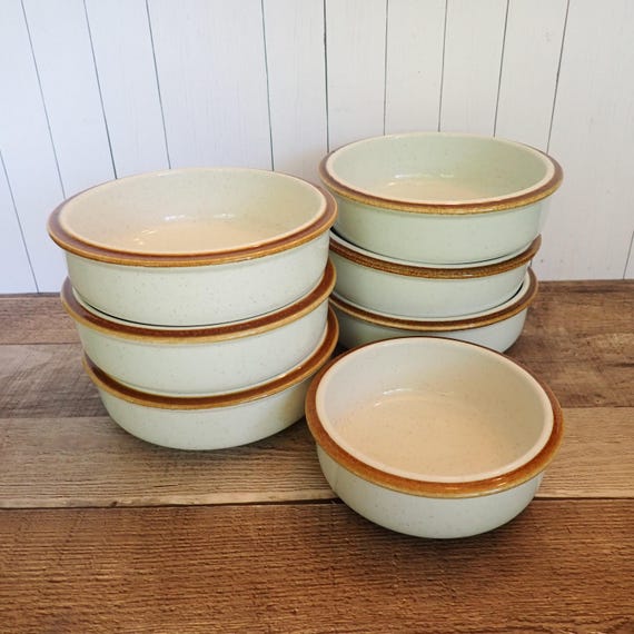 Vintage Mikasa NATURAL BEAUTY Cereal Soup Bowl Set of 6 Plus One Fruit Bowl Cream with Brown Banded Rim