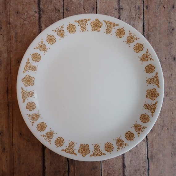 Vintage Corning Corelle Butterfly Gold Salad Plates Set of 8 White with Orange Flower Design