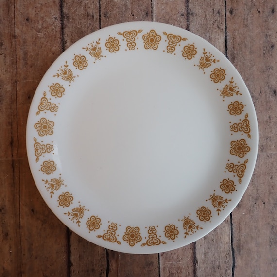 Vintage Corning Corelle Butterfly Gold Salad Plates Set of 8 White with Orange Flower Design