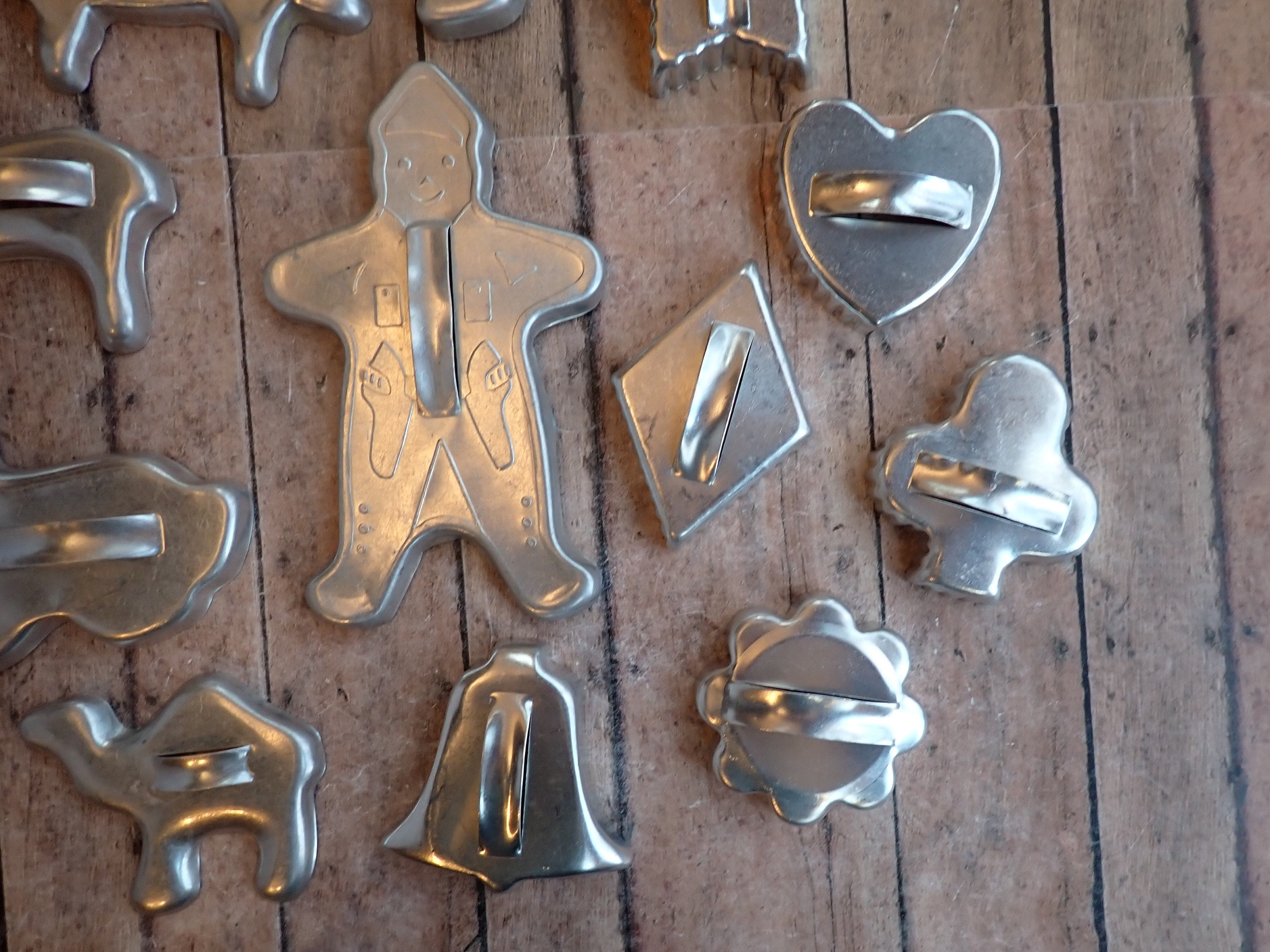 Vintage Metal Christmas Cookie Cutters Set of 12 All Different Shapes Gingerbread Man Santa Bell 