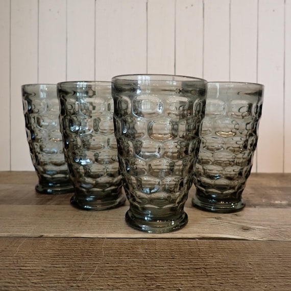 Vintage Federal Glass Yorktown Sundown Gray 10 oz. Footed Tumbler Set of 4 or Set of 6 Oval Dot Pattern