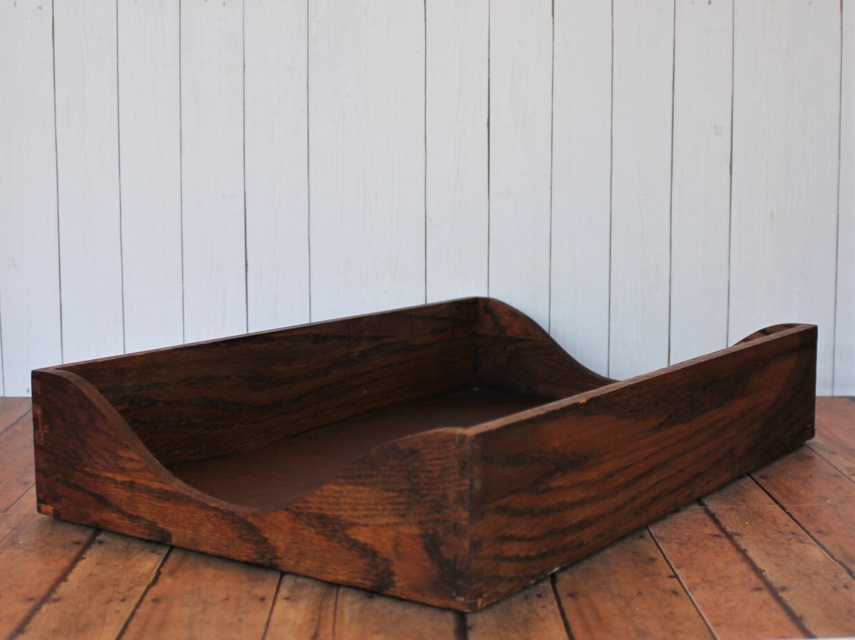 Vintage Wooden Paper Tray Desk Office Storage Wood Organizer Decor