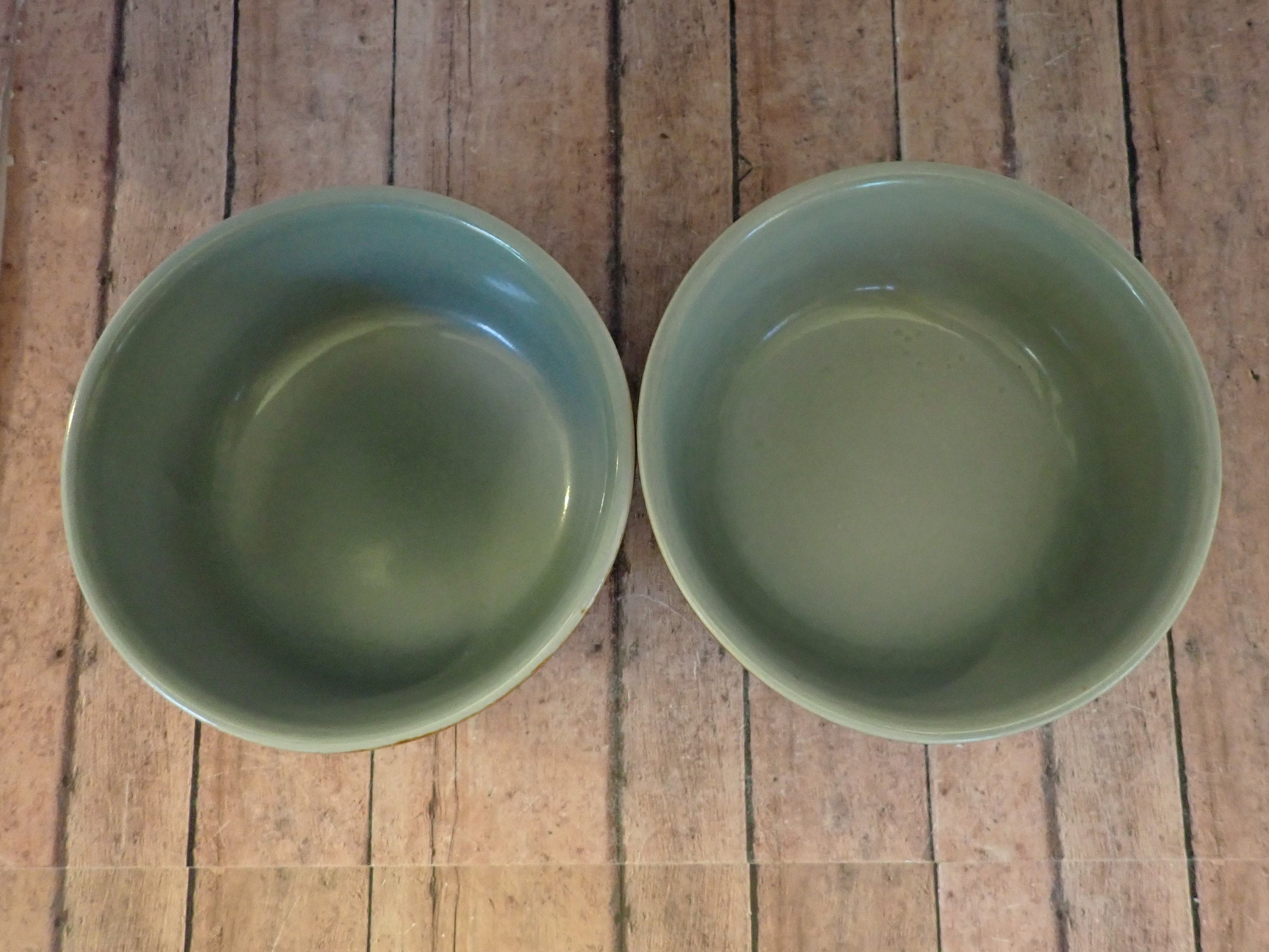 Vintage Red Wing VILLAGE GREEN Coupe Cereal Bowl Set of 2 Green and Brown Stoneware Country Fare