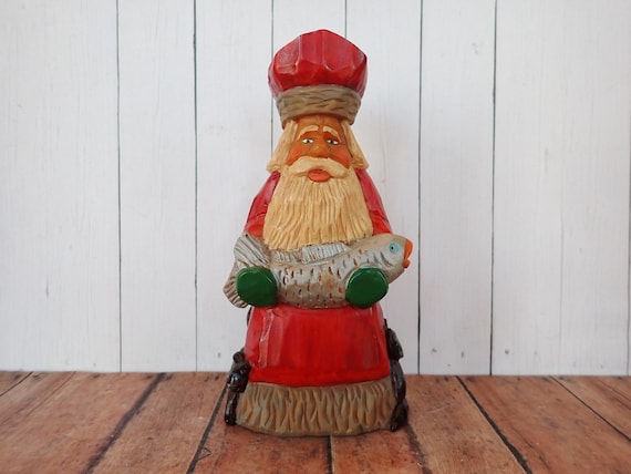 Vintage Kurt Adler Paul Bolinger Plastic Santa Claus with Fish Christmas Figurine