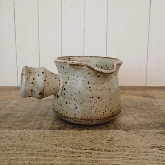 Vintage Studio Pottery Creamer Gray Stoneware with Brown Speckles Artist Signed
