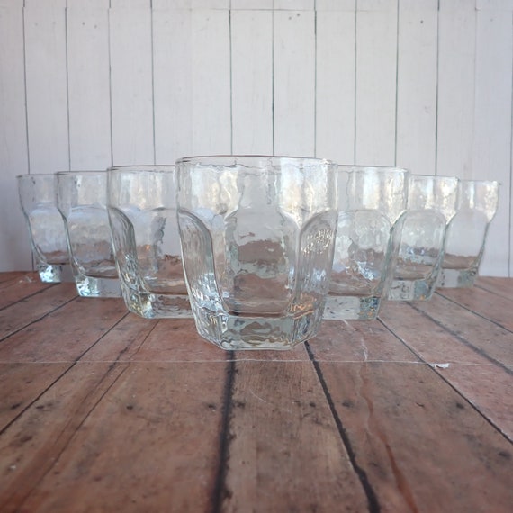 Vintage Libbey CHIVALRY Clear Double Old Fashioned Glass Set of 8 Flat Paneled 12 oz. Glasses