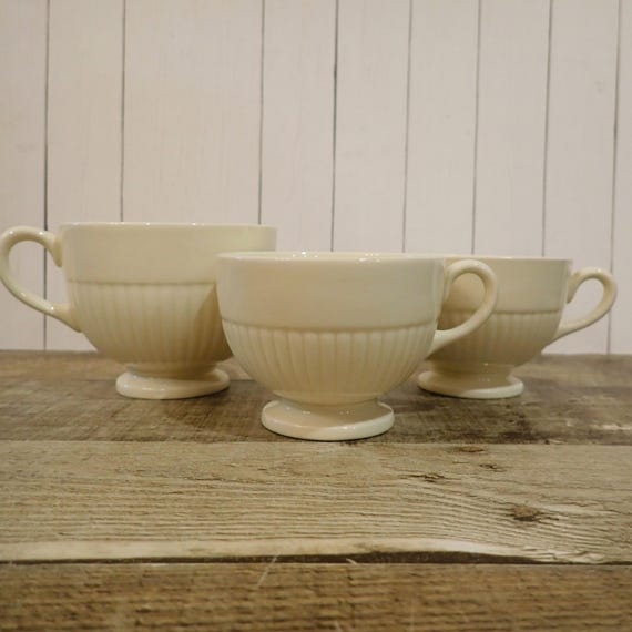 Vintage Wedgwood EMSA Tea Cup and Demitasse Cup Set of 3 Cream with Ribbed Design