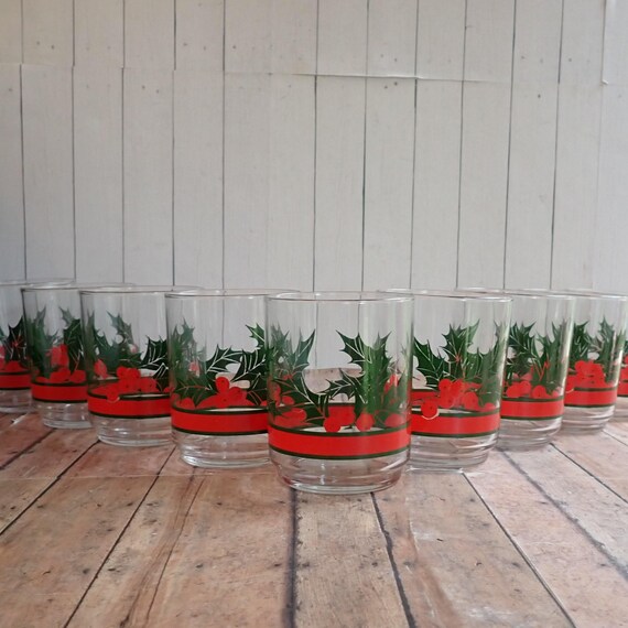 Vintage Libbey Holly and Berries Old Fashioned Glasses Set of 12 in Original Box Christmas Glasses