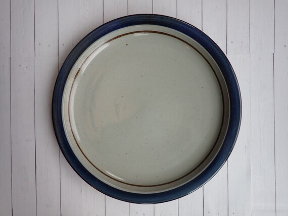 Vintage Otagiri MARINER Charger Round Serving Plate Grey Blue Stoneware with Banded Design