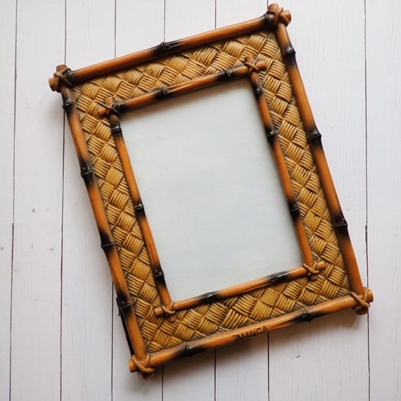 Vintage Faux Wood Bamboo 5x7 Jamaica Picture Photo Frame Woven Design 5" x 7"