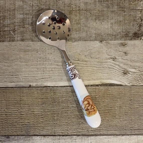 Vintage Spode Woodland Pierced Serving Spoon Cranberry Server