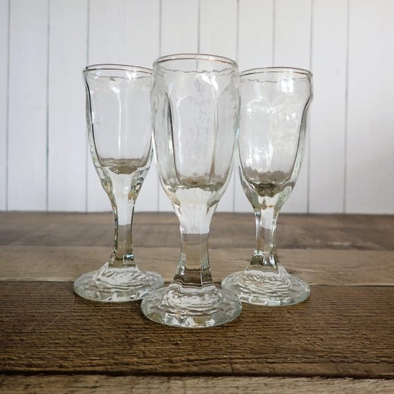 Vintage Libbey CHIVALRY Clear Small Cordial Glasses Set of 3 Flat Paneled Glasses 1 oz.