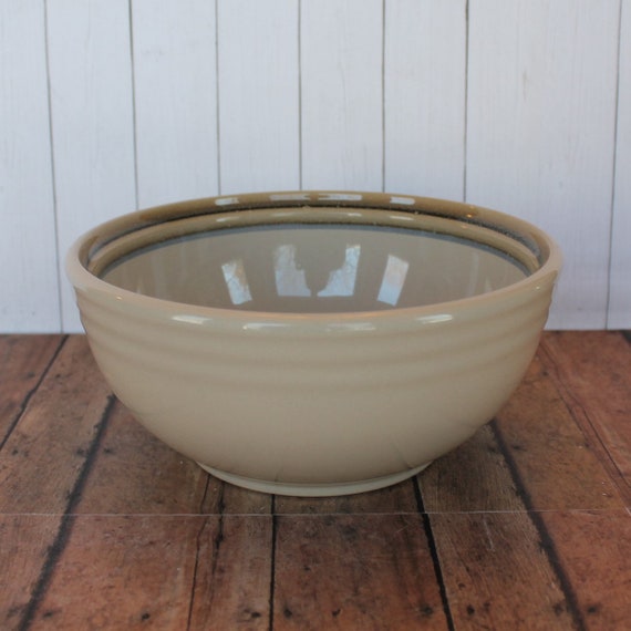 Vintage Noritake Stoneware PAINTED DESERT 7" Vegetable Serving Bowl Cream Stoneware with Tan and Blue Faded Banded Design