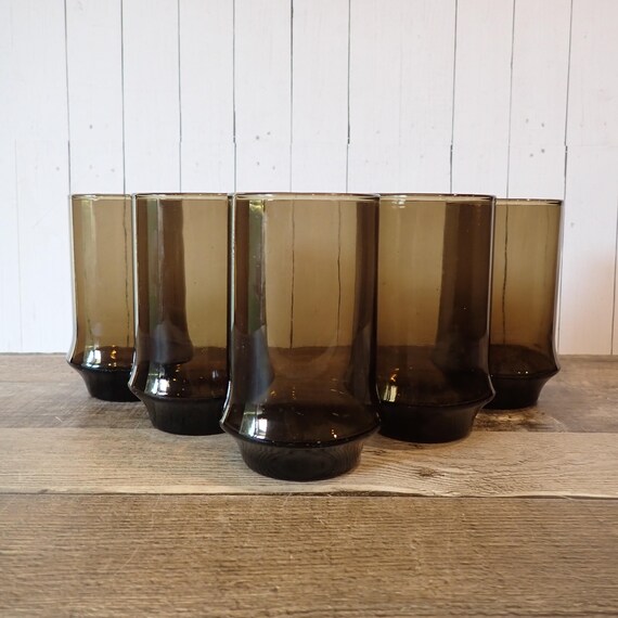 Vintge Libbey IMPROMPTU Tawny Brown Tumblers Set of 5 Glasses 12 oz.