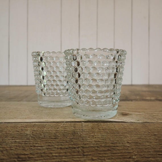 Vintage Clear Glass Hobnail Votive or Tealight Candle Holder Set of 2