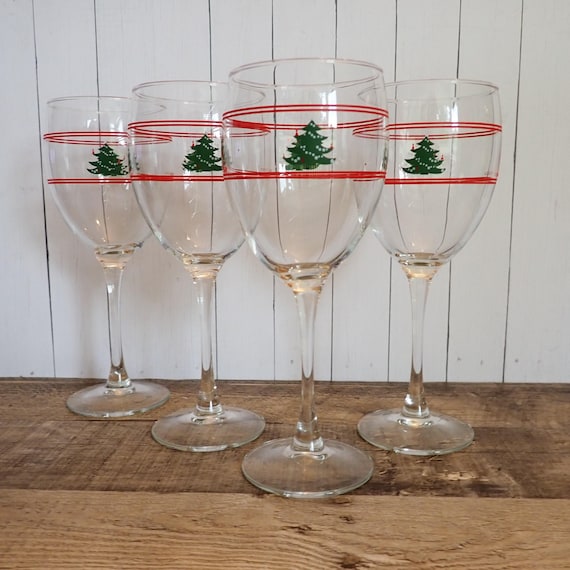Vintage Waechtersbach Christmas Tree Wine Glass Set of 4 Glasses 10 oz.