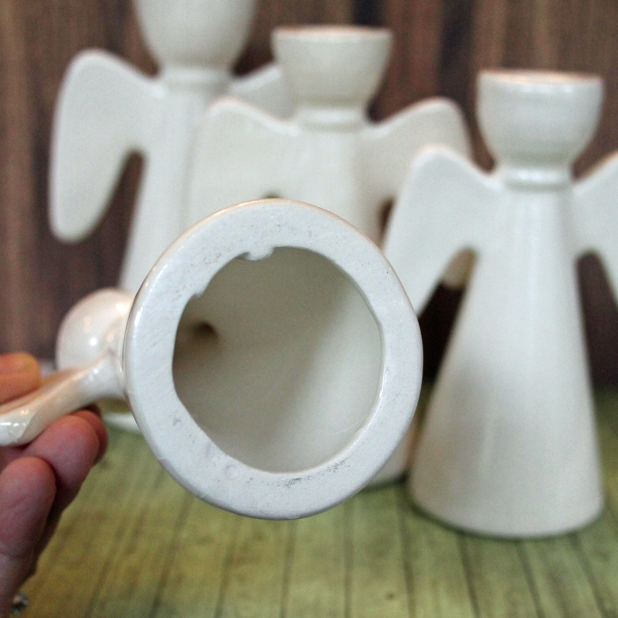 Vintage Ceramic White Angel Candle Holder Set of 4 Modern Sleek Taper