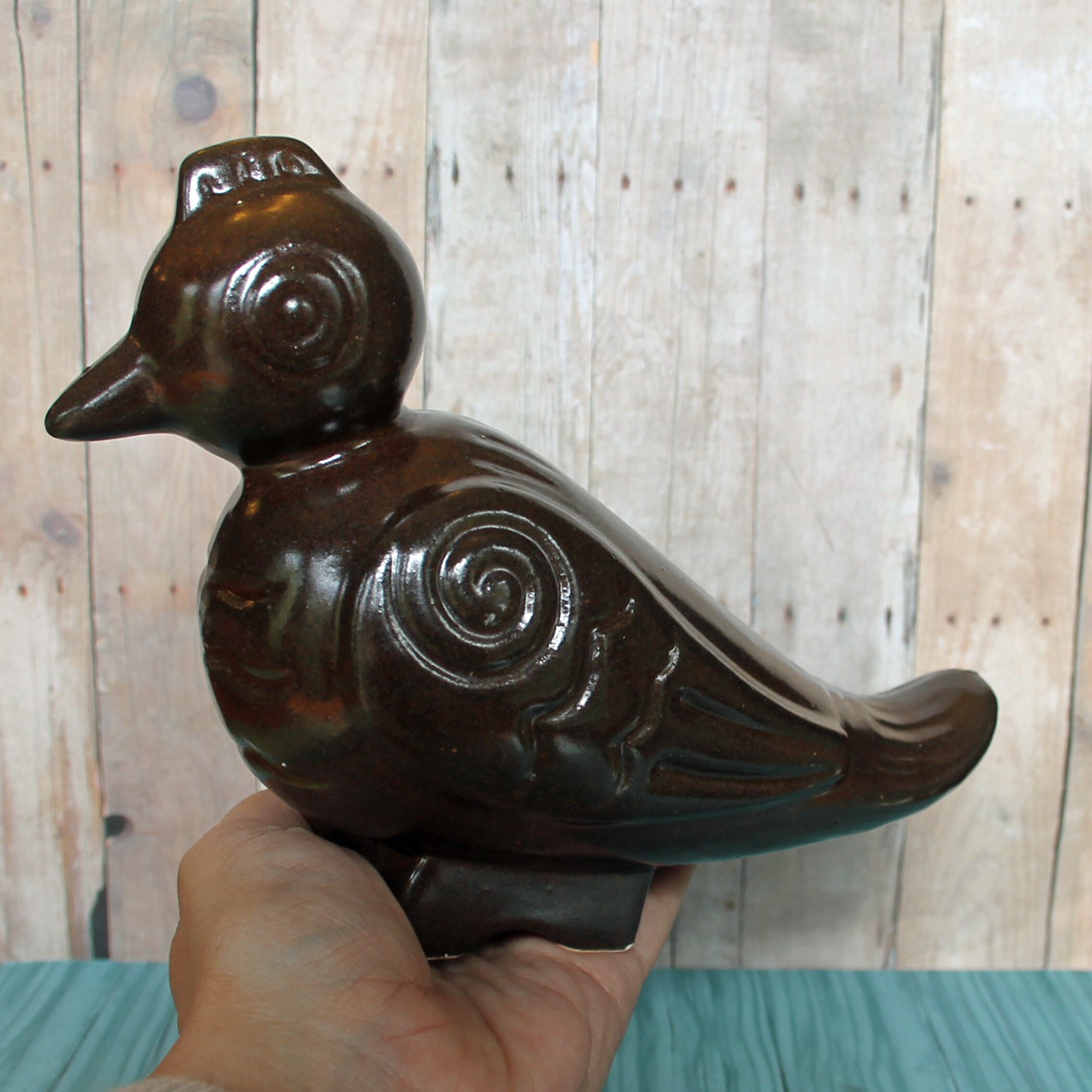 Vintage Ceramic Brown Bird Figurine Danish Modern Design Figure Garden