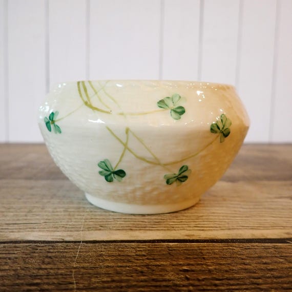 Vintage Belleek Pottery Shamrock Open Sugar Bowl