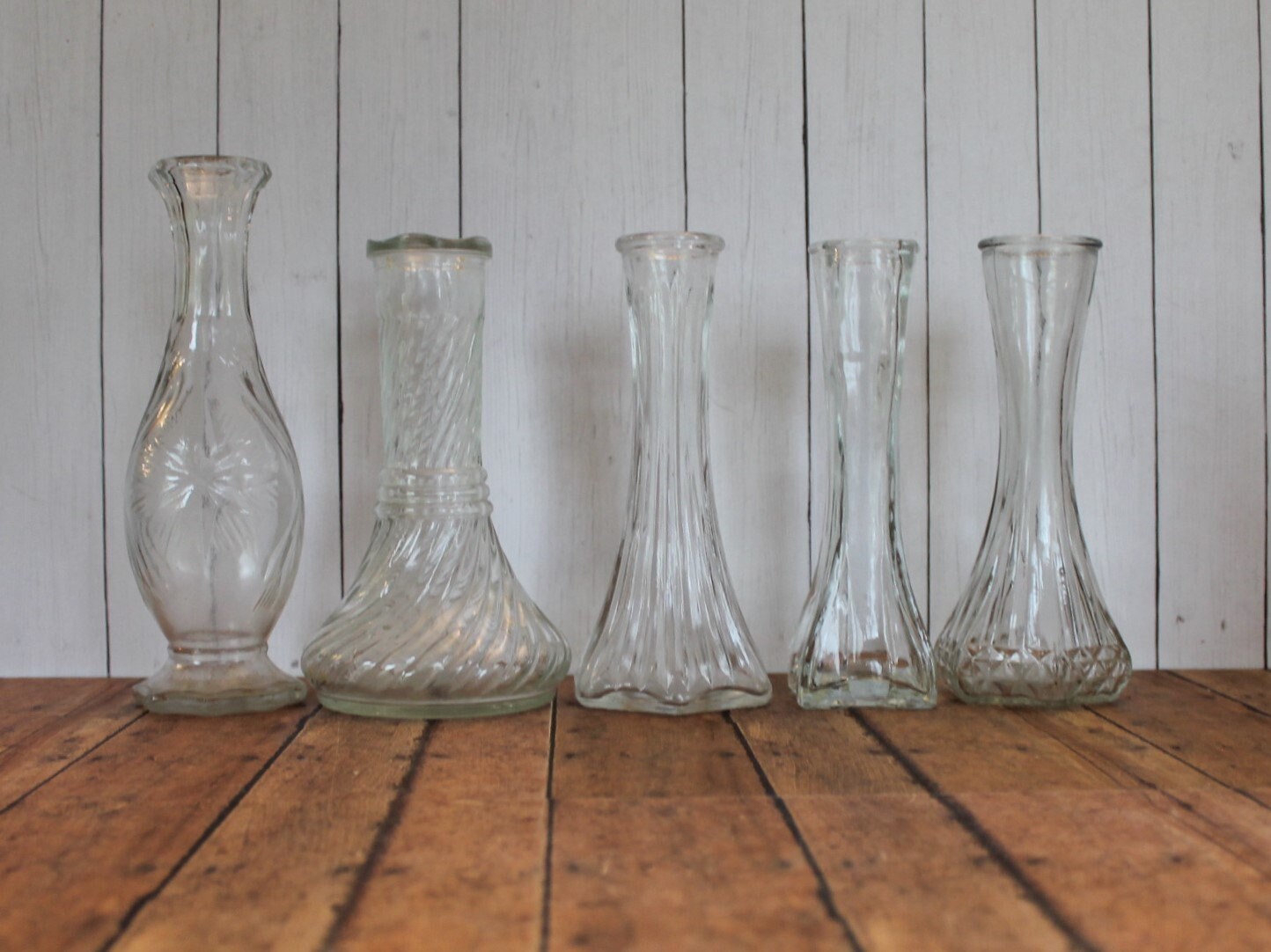 Vintage Clear Glass Bud Vase Set of 10 Vases All Different Patterns
