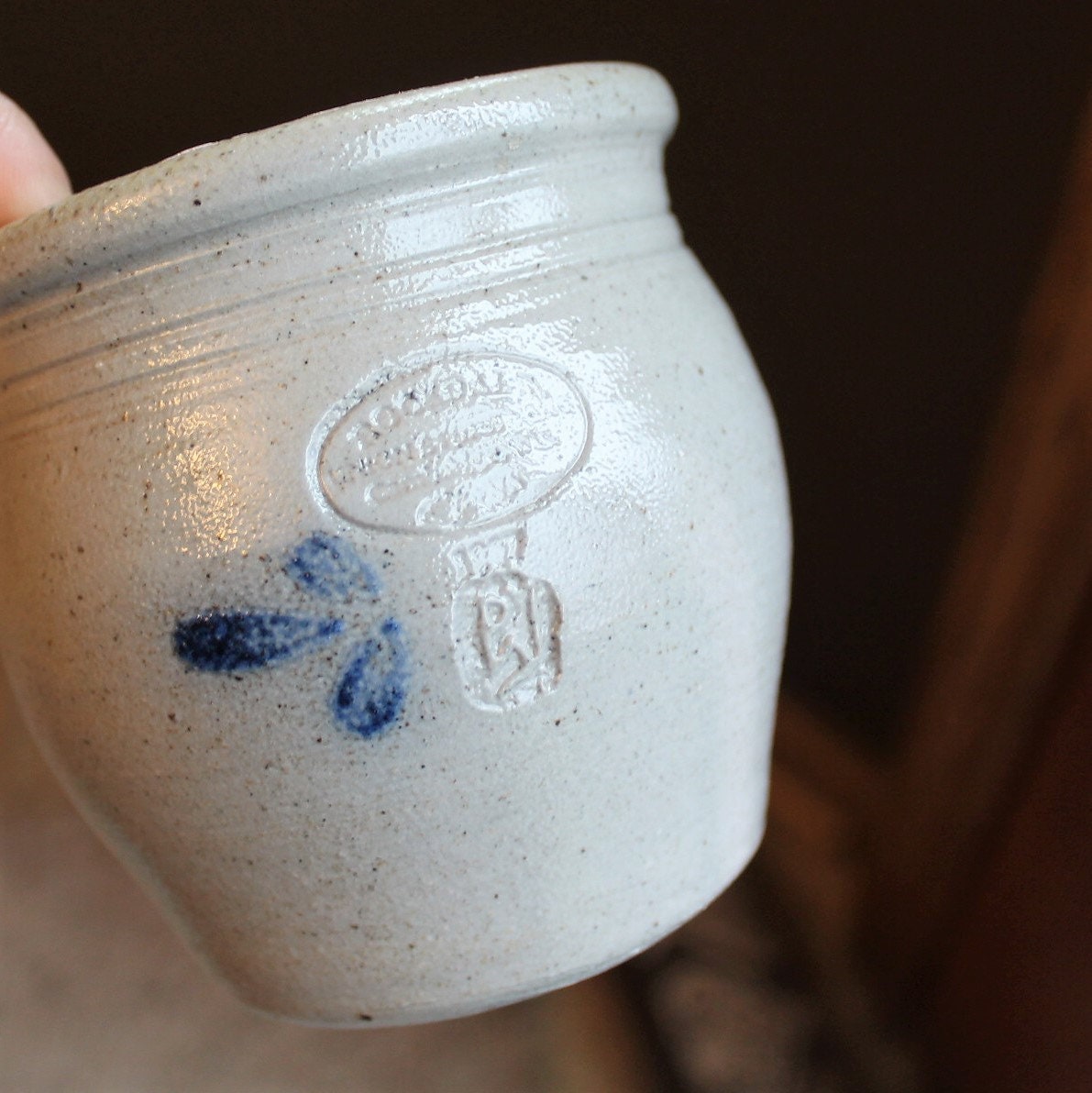 Vintage Rockdale Union Stoneware Pottery Crock Vase Planter Candle