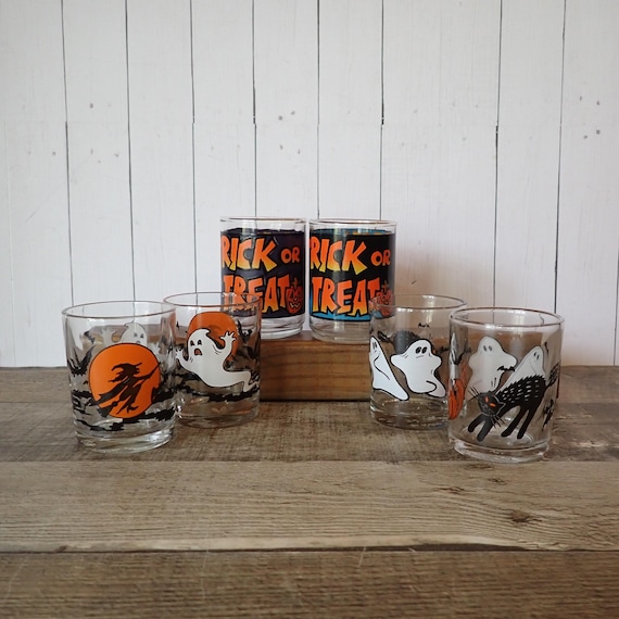 Vintage Halloween Votive or Tealight Candle Holders Pairs CHOICE of Pattern Ghost Witch Pumpkin Candle Holders