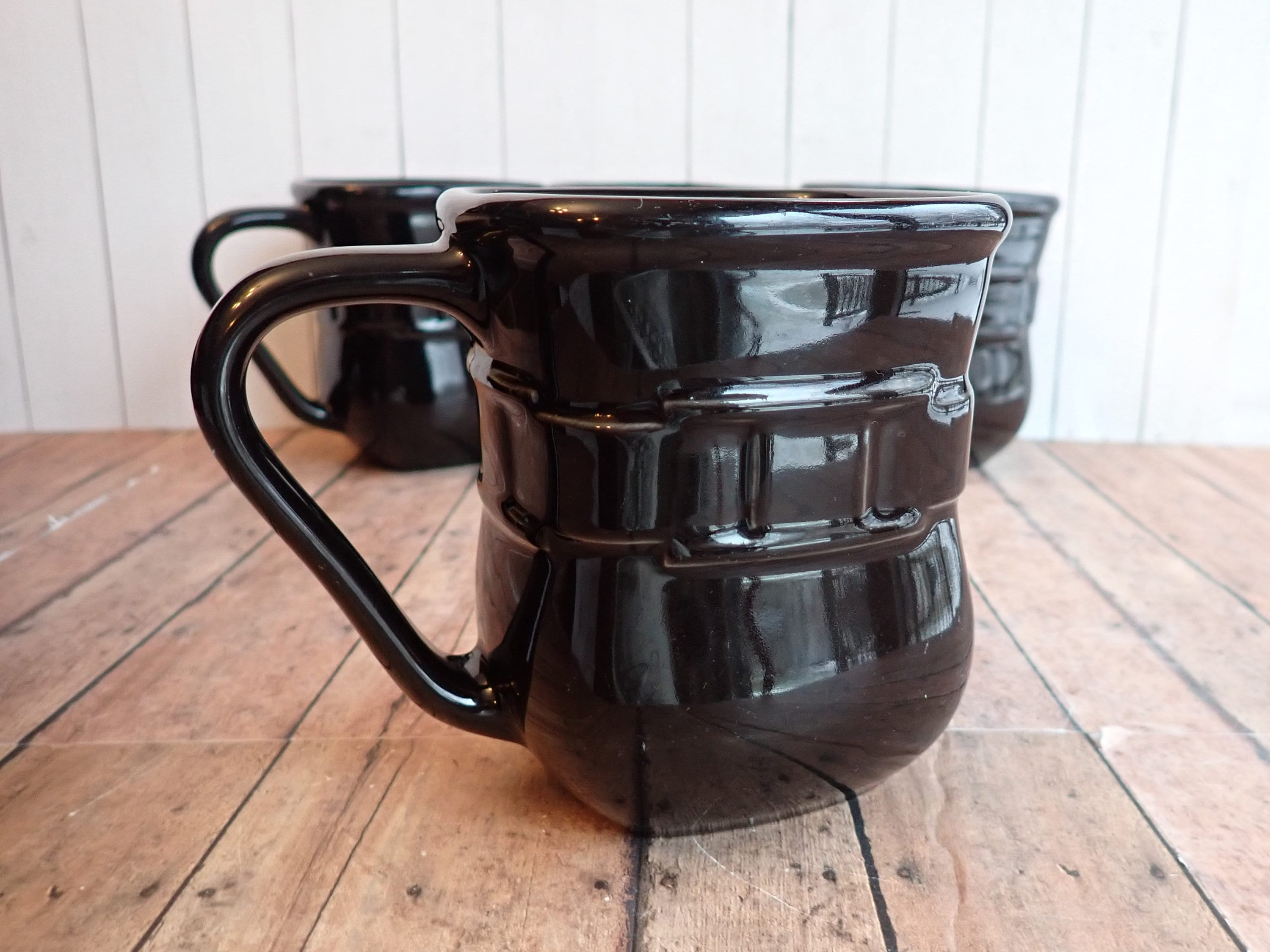 Vintage Longaberger Pottery WOVEN TRADITIONS Ebony Black Square Mug Set