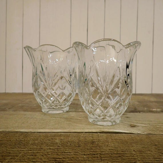 Vintage St. George Crystal Clear Glass Votive or Tealight Candle Holder Set of 2 Matching Candle Holders with Pineapple Design
