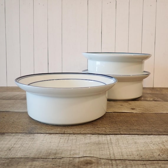 Vintage Dansk Concerto Allegro Blue 6" Rim Cereal Bowl Set of 3 White Stoneware with Blue Band