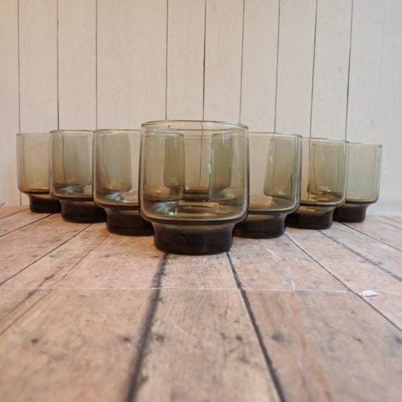 Vintage Libbey Glass TAWNY ACCENT Smoky Brown Old Fashioned Set of 8 Rocks Glasses