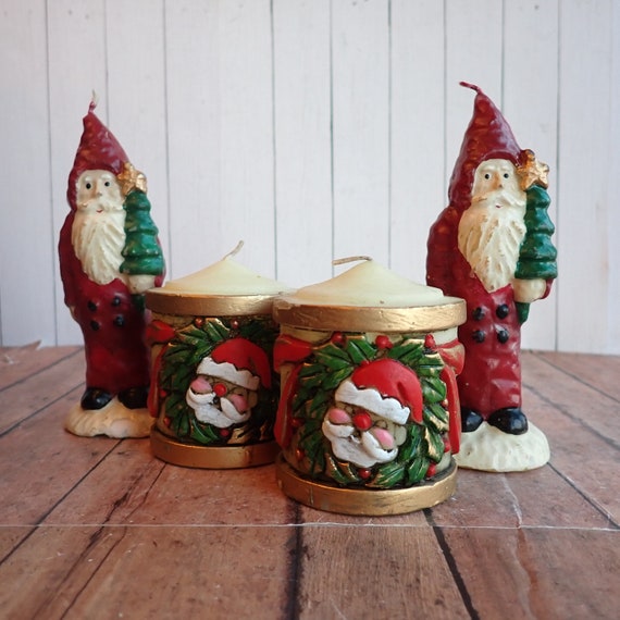 Vintage Christmas Santa Claus Candle Set of 4 Candles Taper and Pillar Candles Lenox