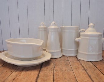 Vintage Pfaltzgraff HERITAGE Individual Serving Pieces Creamer Sugar Bowl Lid Salt Pepper Shaker Gravy Boat Classic White You Choose