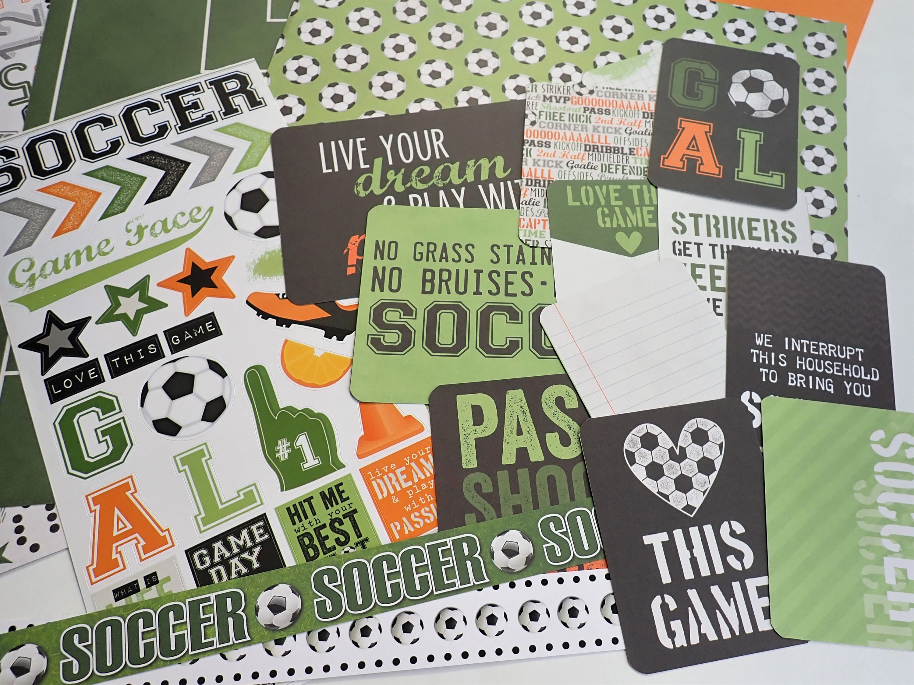 Simple Stories Soccer Scrapbook Kit 12x12 Paper 12 Sheets and Sticker