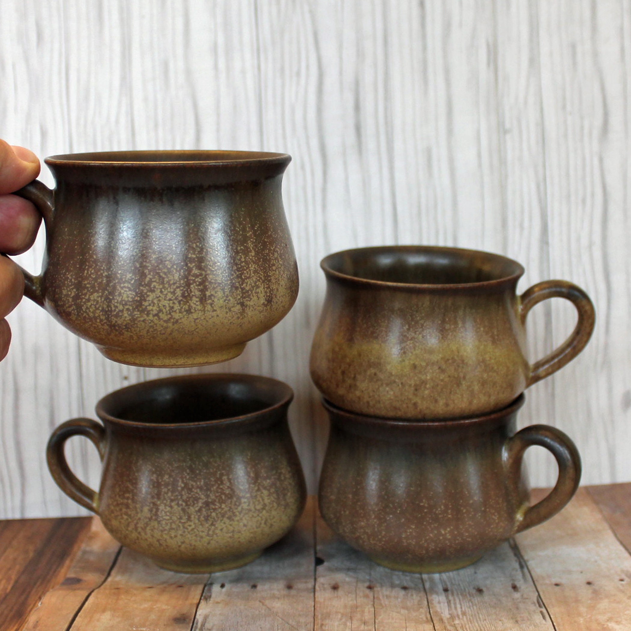 Vintage Denby ROMANY BROWN Cup Mug Set Of 4 Brown Tan Stoneware Tea vintage-denby-romany-brown-cup-mug-set-of-4-brown-tan-stoneware-tea