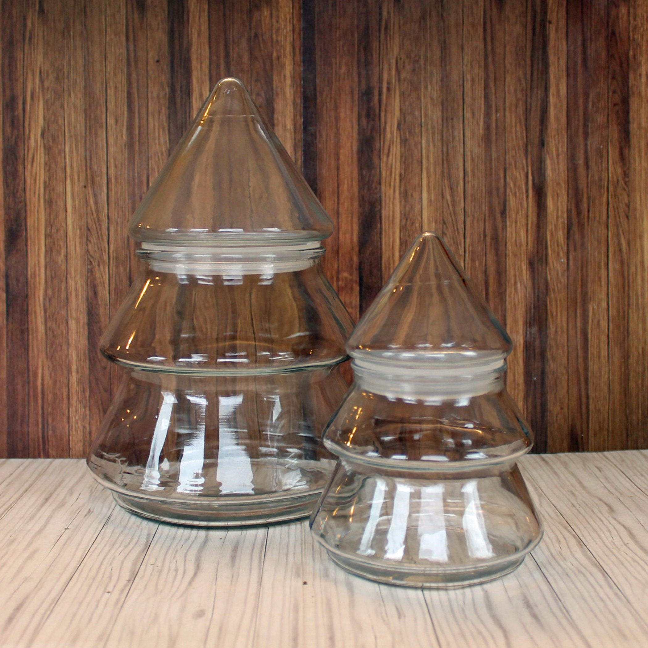 Clear Glass Wood Jar, Set of 2