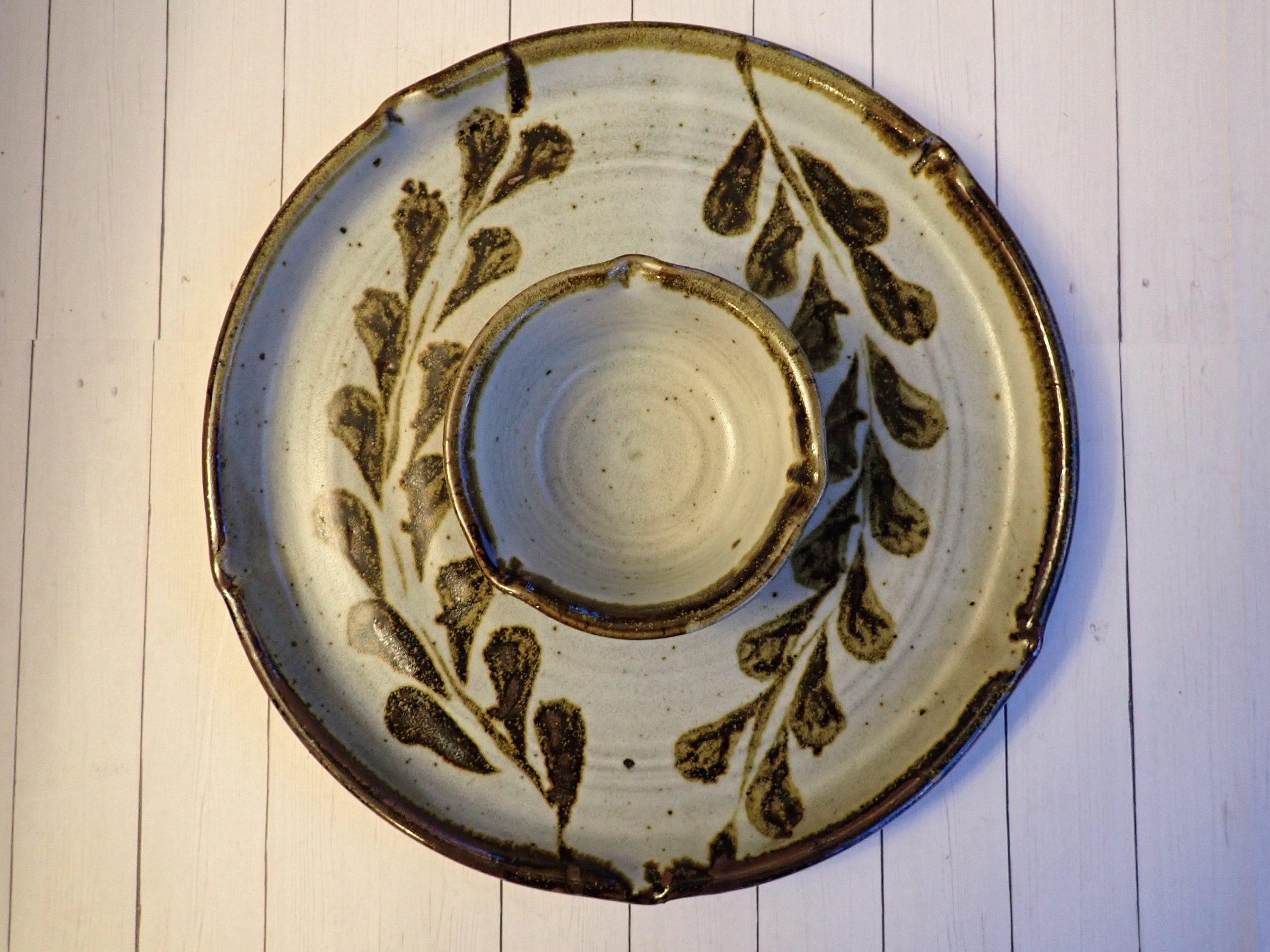 Vintage Peggy Ahlgren Wilson Creek Pottery Chip Dip Plate Appetizer