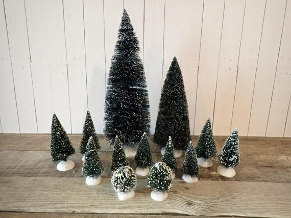 Vintage Dept. 56 Heritage Village Tree Accessories Set of 13 Bottle Brush Trees and Bushes