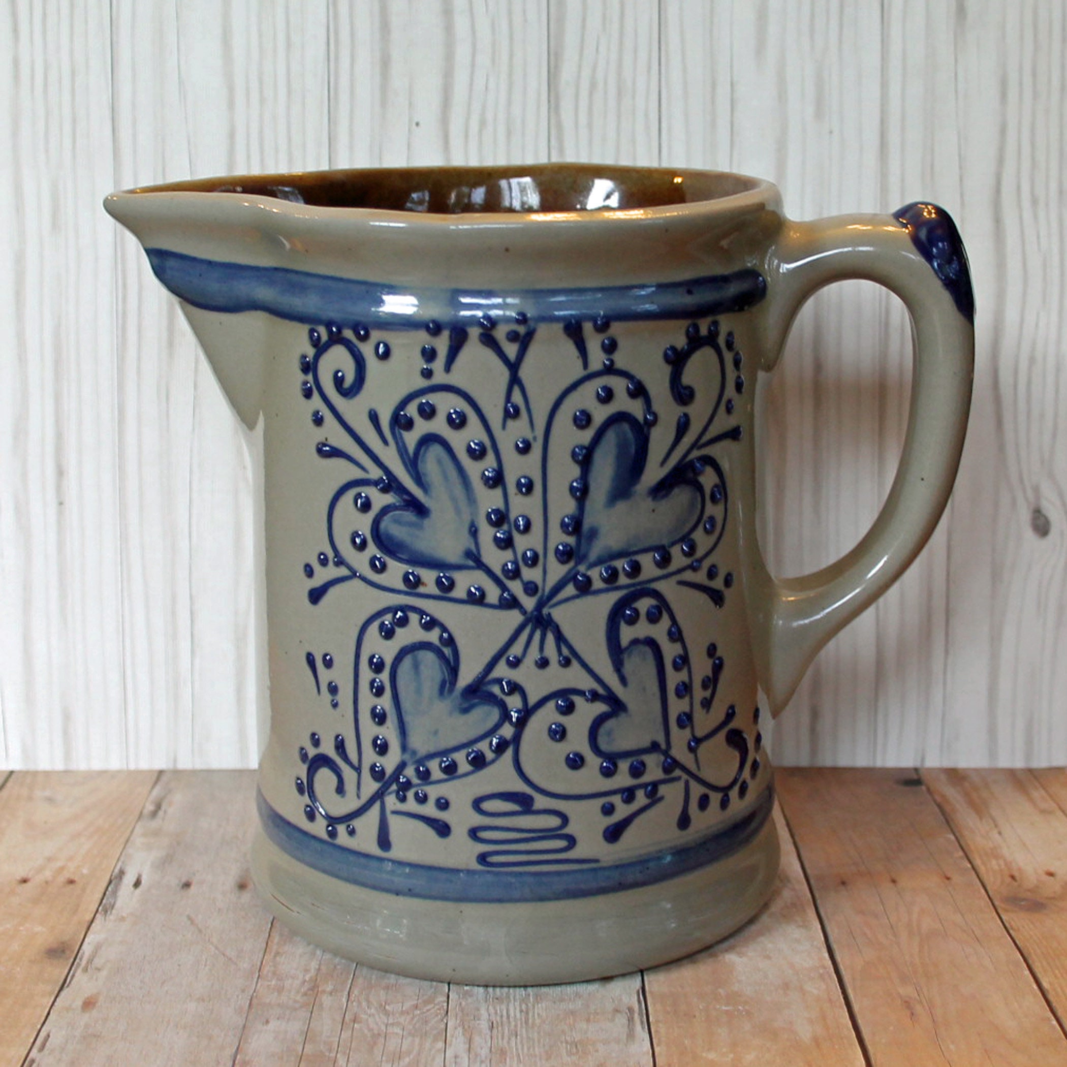 Vintage Beaumont Brothers Pottery BBP Stoneware Pitcher Gray and Blue