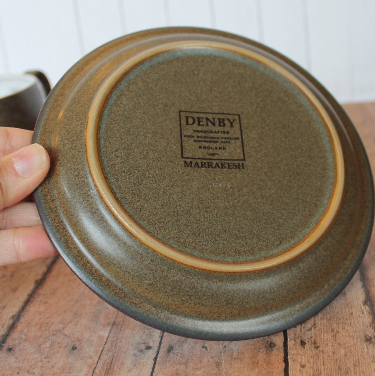 Vintage Denby MARRAKESH Ceramic Gravy Boat with Underplate Green and