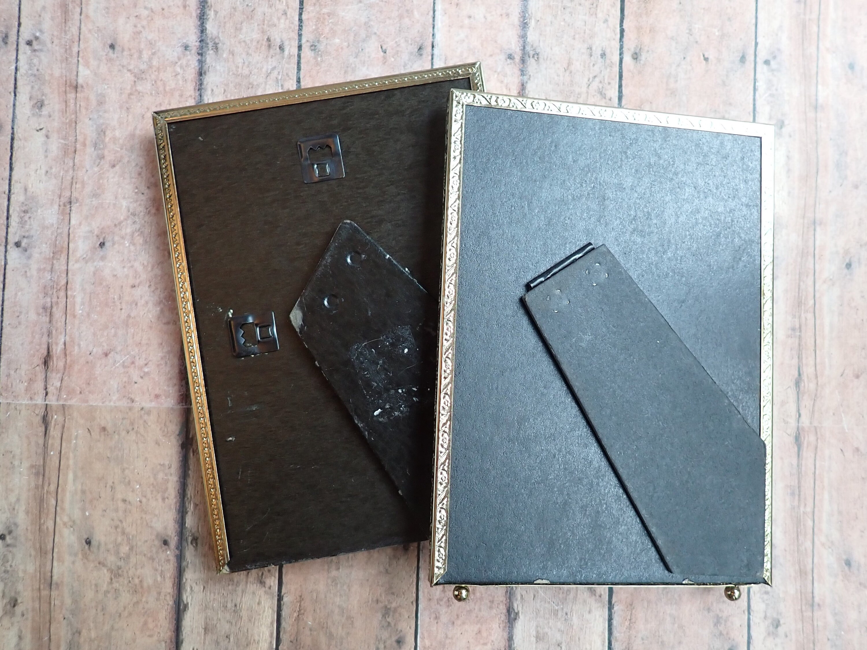 Vintage 5x7 or 4x6 Brass Photo Picture Frame with Faux Wood Inlay Set ...