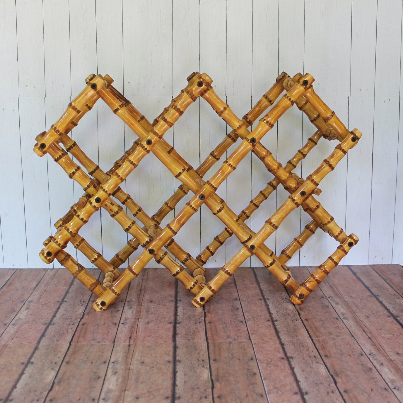 Vintage Bamboo Wine Bottle Rack Expandable Holder Hawaiian Tropical Bar ...