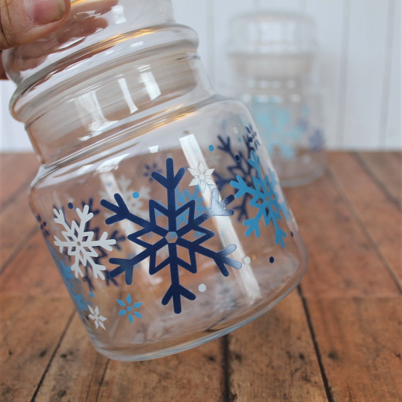 Vintage Libbey Glass Christmas Candy Canister Apothecary Jar with Lid