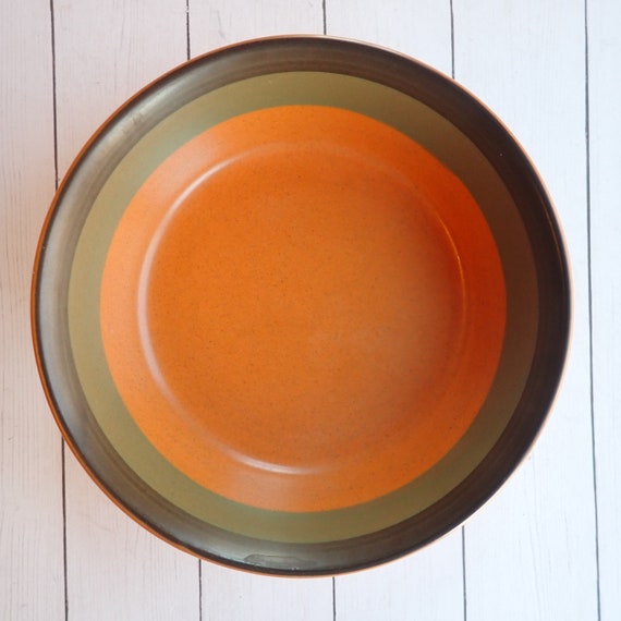 Vintage Arrowstone CHEROKEE Cereal Bowl Set of 5 Bowls Mid Century Modern Orange Green Brown Bands Kasuga Stoneware