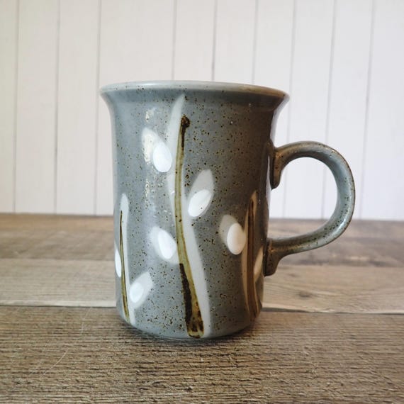 Vintage Otagiri Pussywillow Mug Coffee Cup Gray Stoneware Brown Branch Pussy Willow