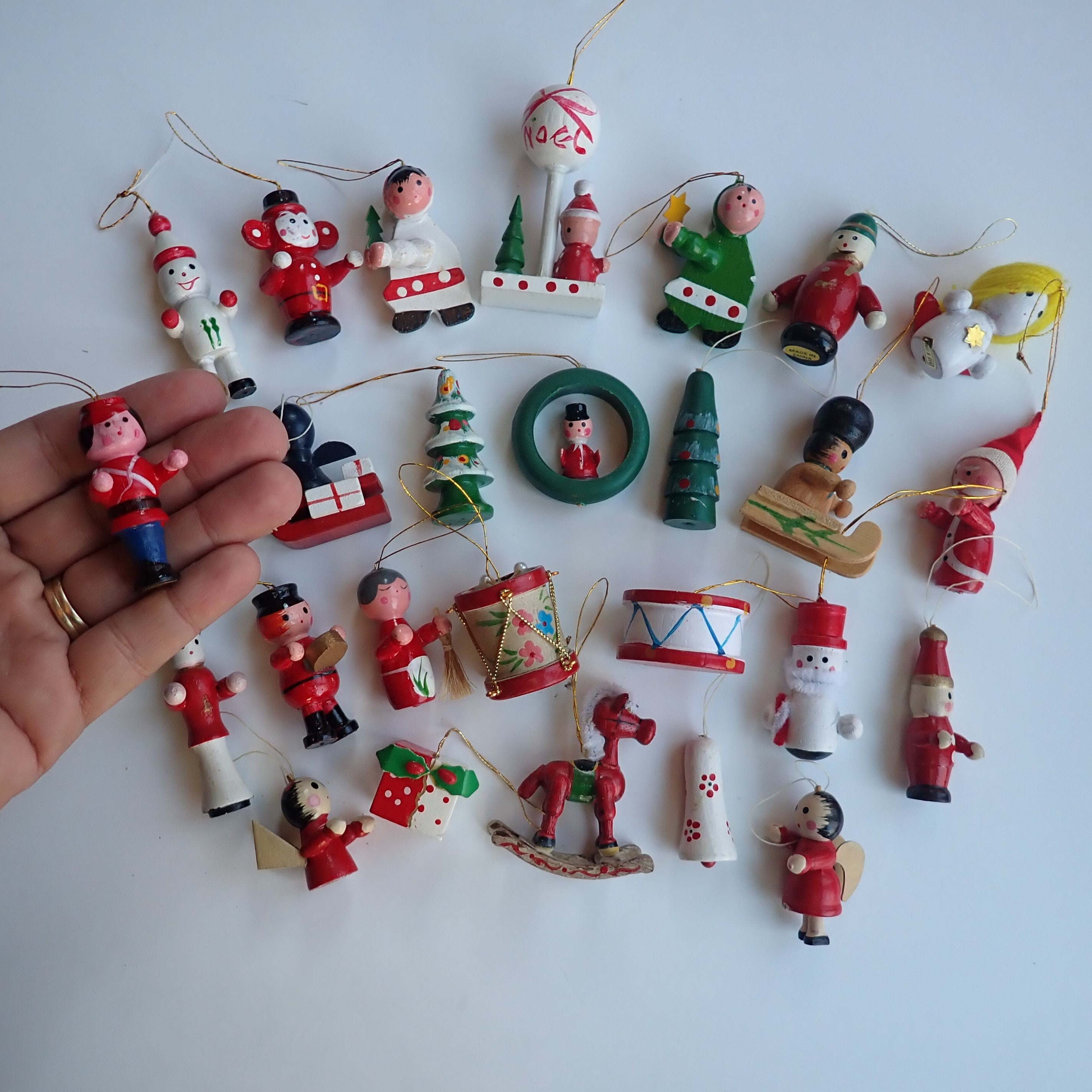 Vintage Wooden Christmas Ornaments Set of 26 Wood Ornaments Mix and