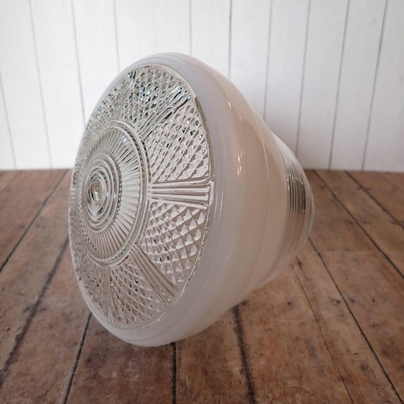 Vintage Glass Light Shade Clear and White Celling Bell Shaped Single Bulb Shade