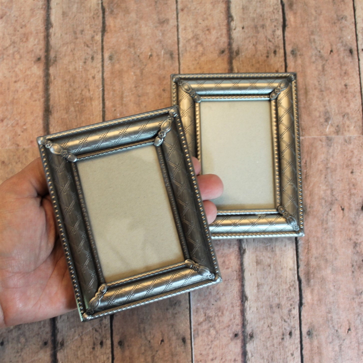 vintage-silver-metal-photo-picture-frame-2x3-set-of-2-with-etched