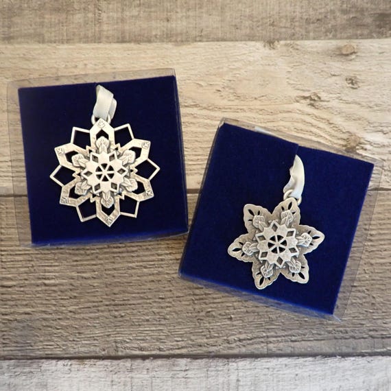 Vintage Longaberger Pewter Snowflake Ornament Set of 2 Christmas Ornaments